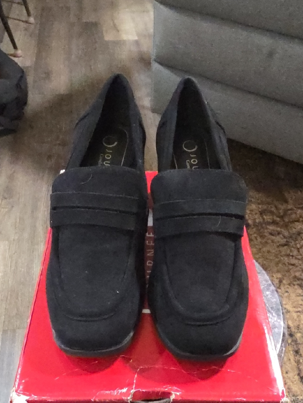 Journee Collection Black Suede Penny Loafers.